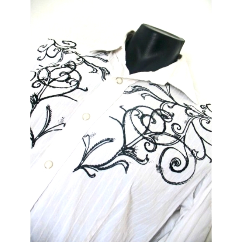 Men's Adiktd Embroidered  White/Black Button M Shirt long Sleeve